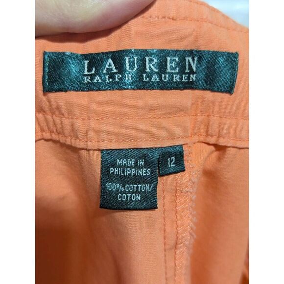 Lauren Ralph Lauren Women's Orange Cotton Crop Macrame Shell Belt Pants Size 12 - Picture 2 of 8